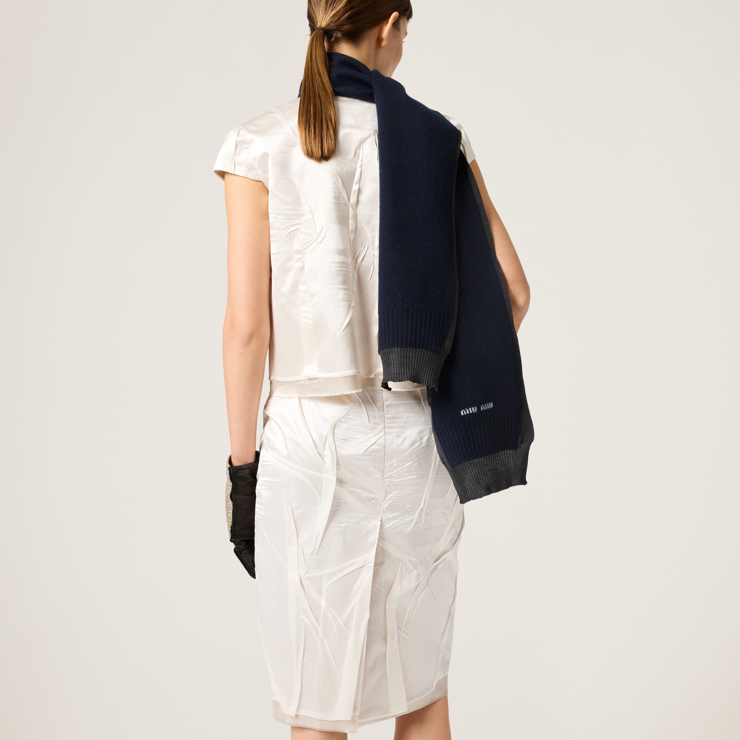 Shirt in crepe satin and ladder fabric - 3