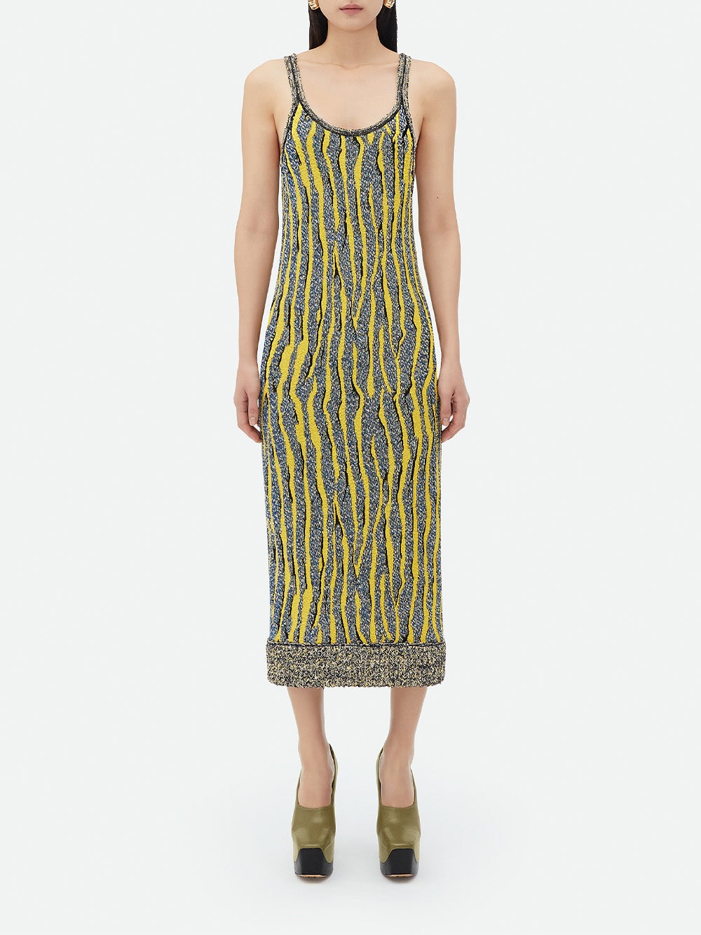 ワンピース Bottega Veneta Linen And Viscose Midi Dress Bottega Veneta Fluid Linen Midi Dress with Twist Detail