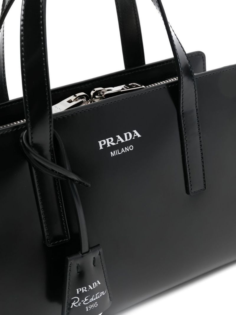 Prada logo-stamp Brushed Leather Bag - Black