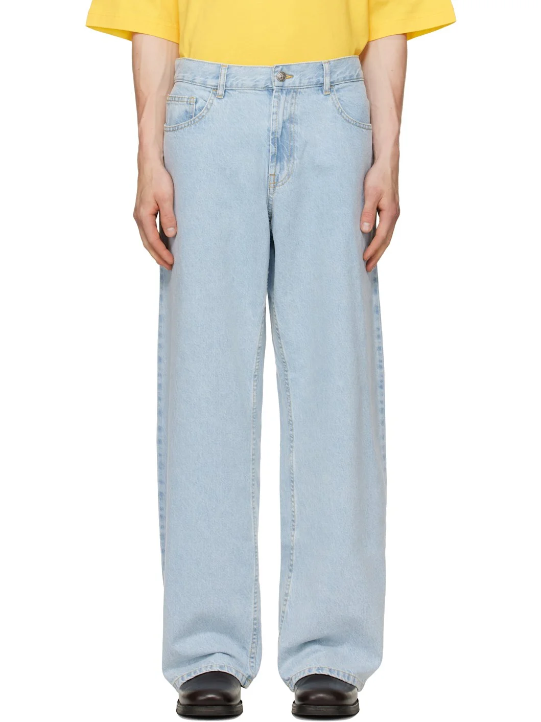 Blue Curved Logo Loose Jeans - 1
