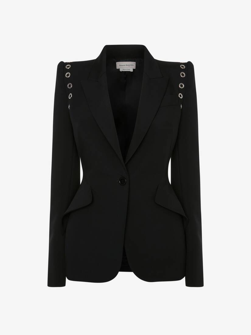 Women's Eyelet Peak Shoulder Jacket in Black - 1