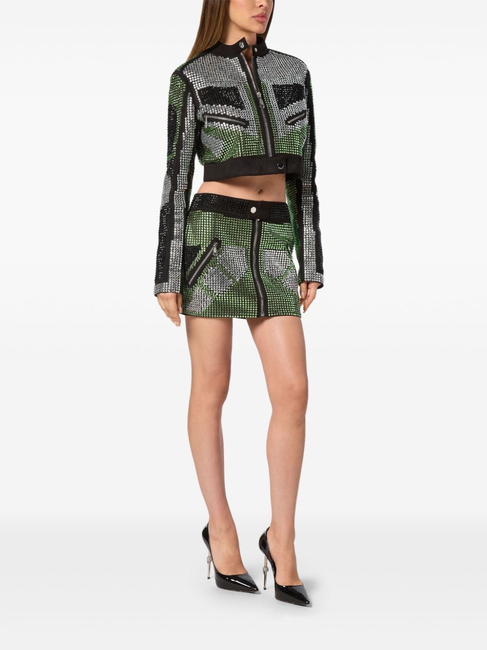 strass cropped biker jacket - 2