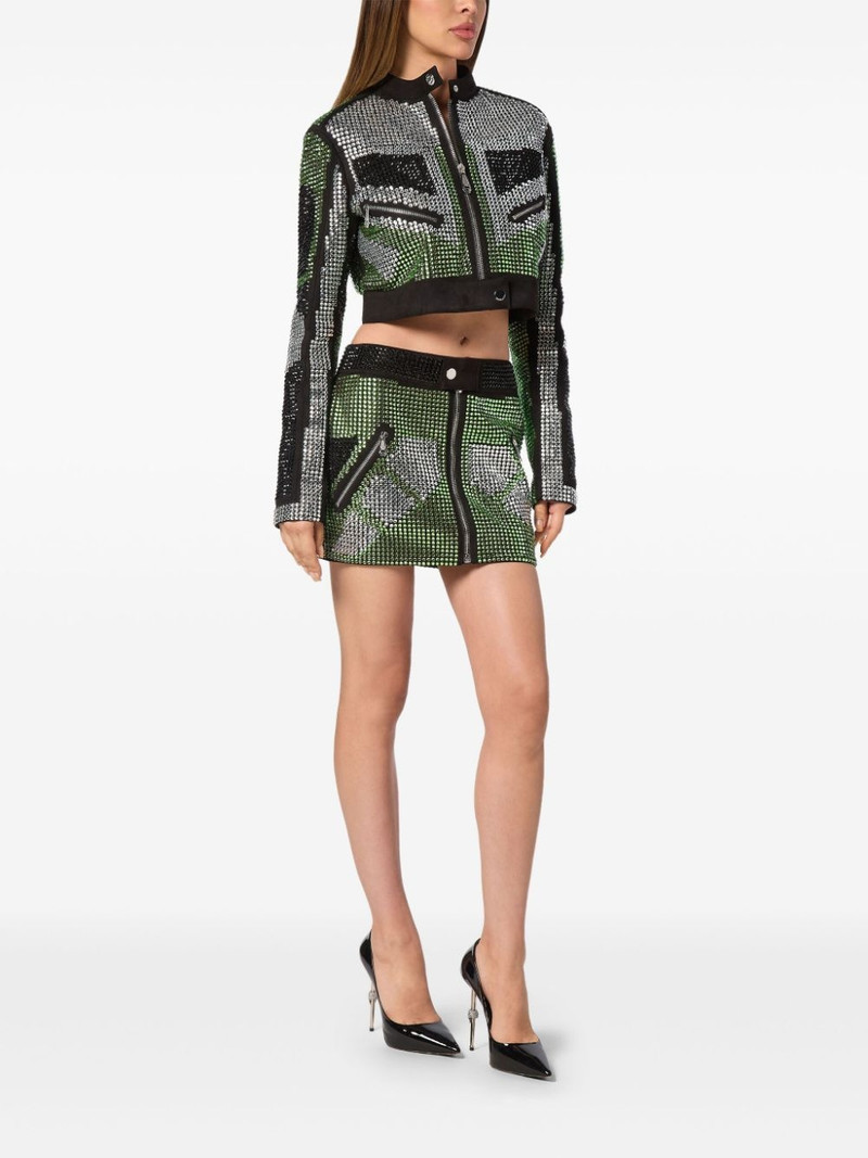 PHILIPP PLEIN strass cropped biker jacket outlook