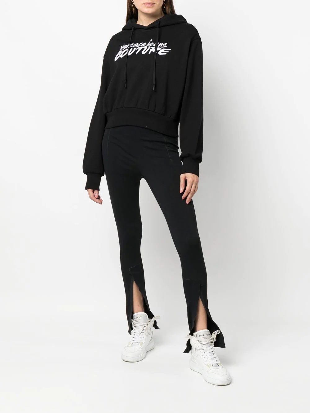 logo-embroidered cropped hoodie - 2
