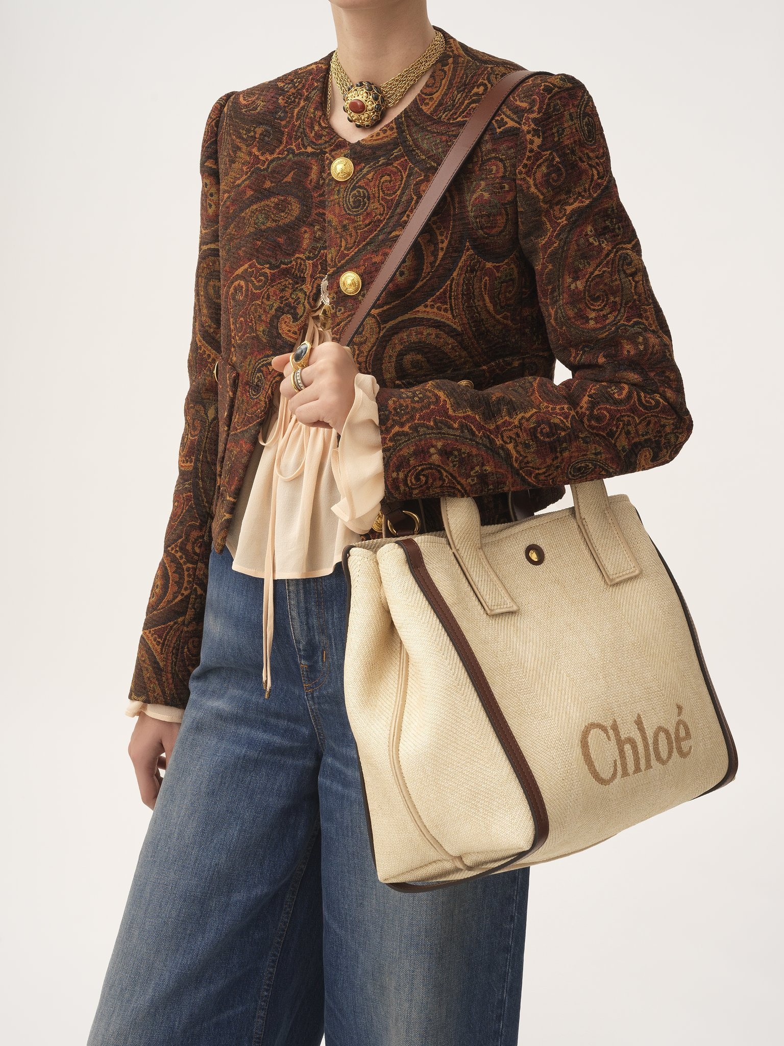 CHLOÉ CARRY TOTE BAG IN RAFFIA-EFFECT FIBERS - 2