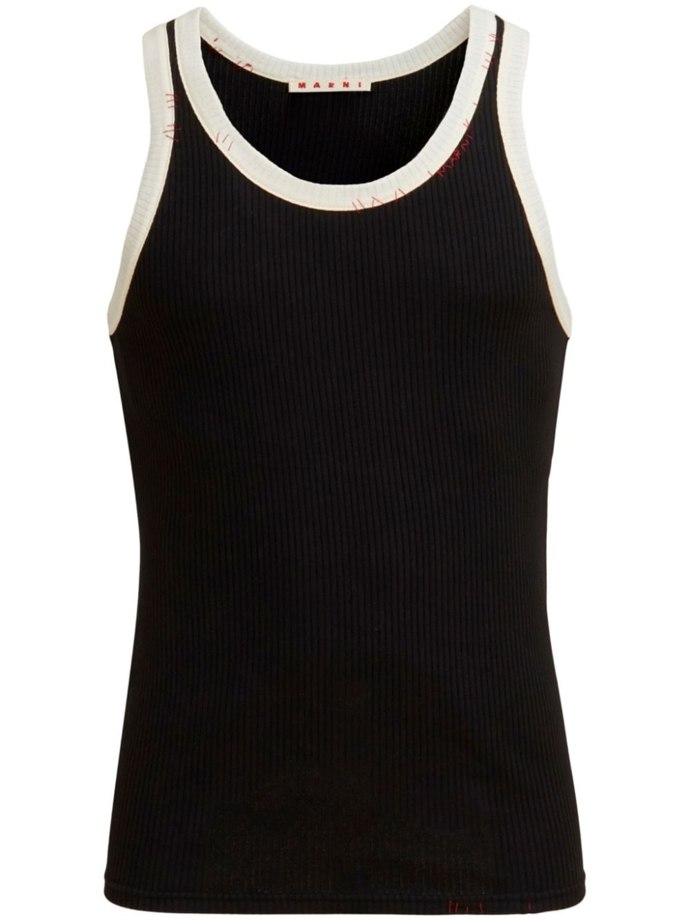 contrast-trim fine-ribbed tank top - 1