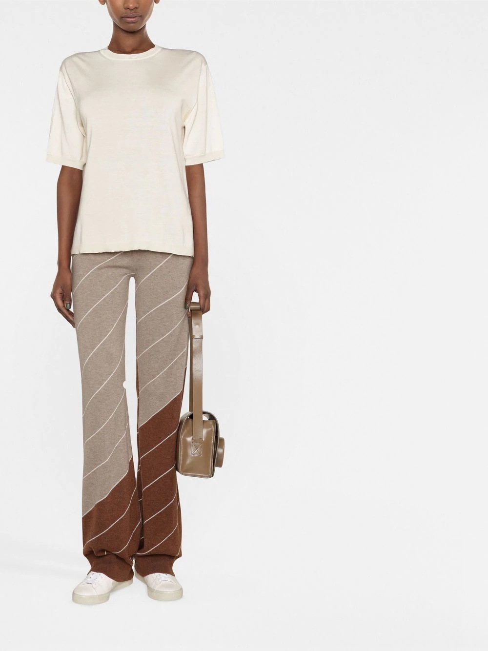 diagonal-stripe wool flared trousers - 2