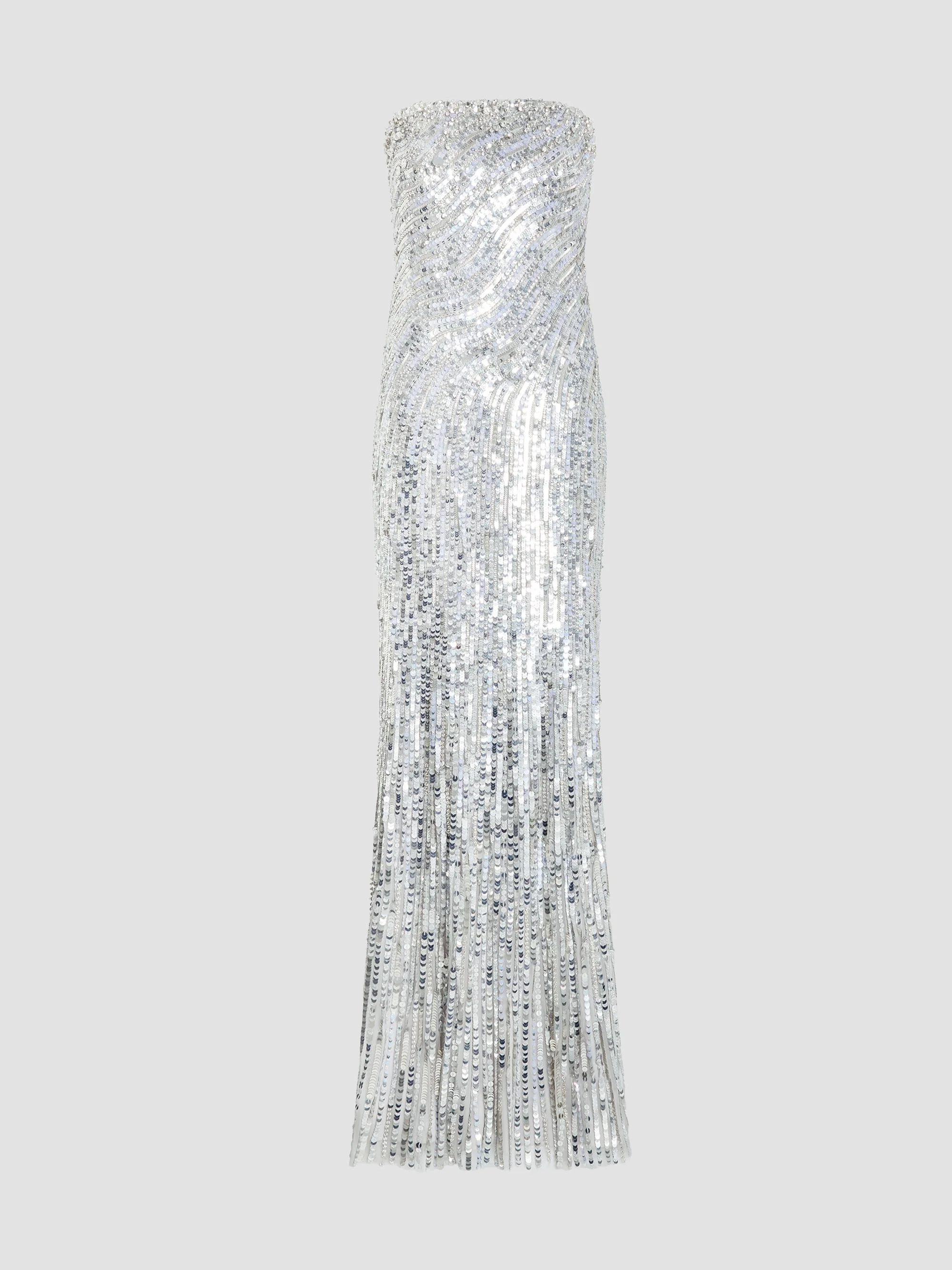 Women's Helix Sequined Strapless Gown - Ammonite - 1
