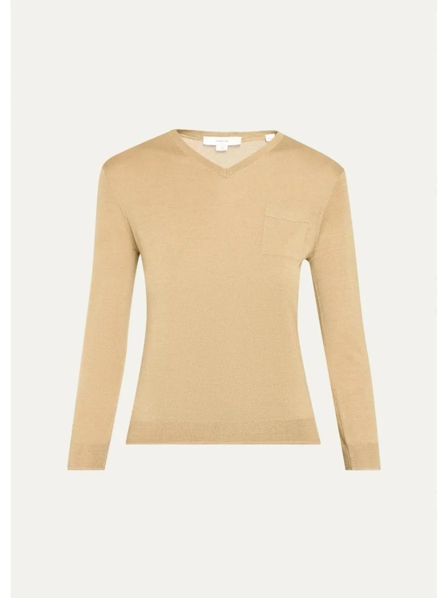 Cashmere-Silk Pocket V-Neck Sweater - 1