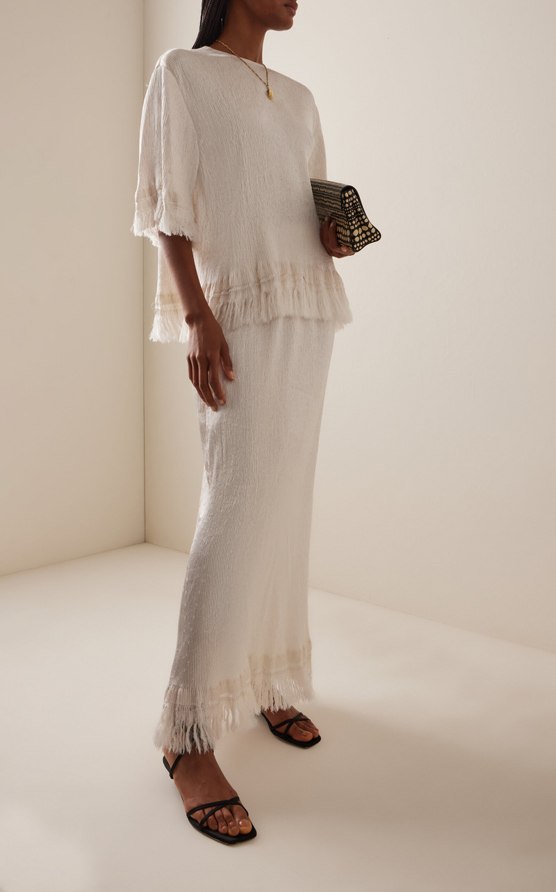 FFORME Coralie Frayed Silk Maxi Skirt white outlook