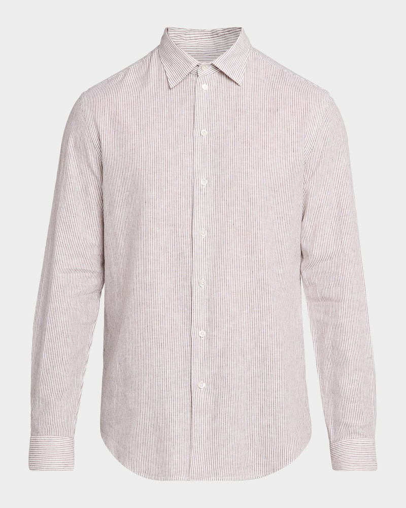 Men's Cotton and Linen Fine-Stripe Sport Shirt 1