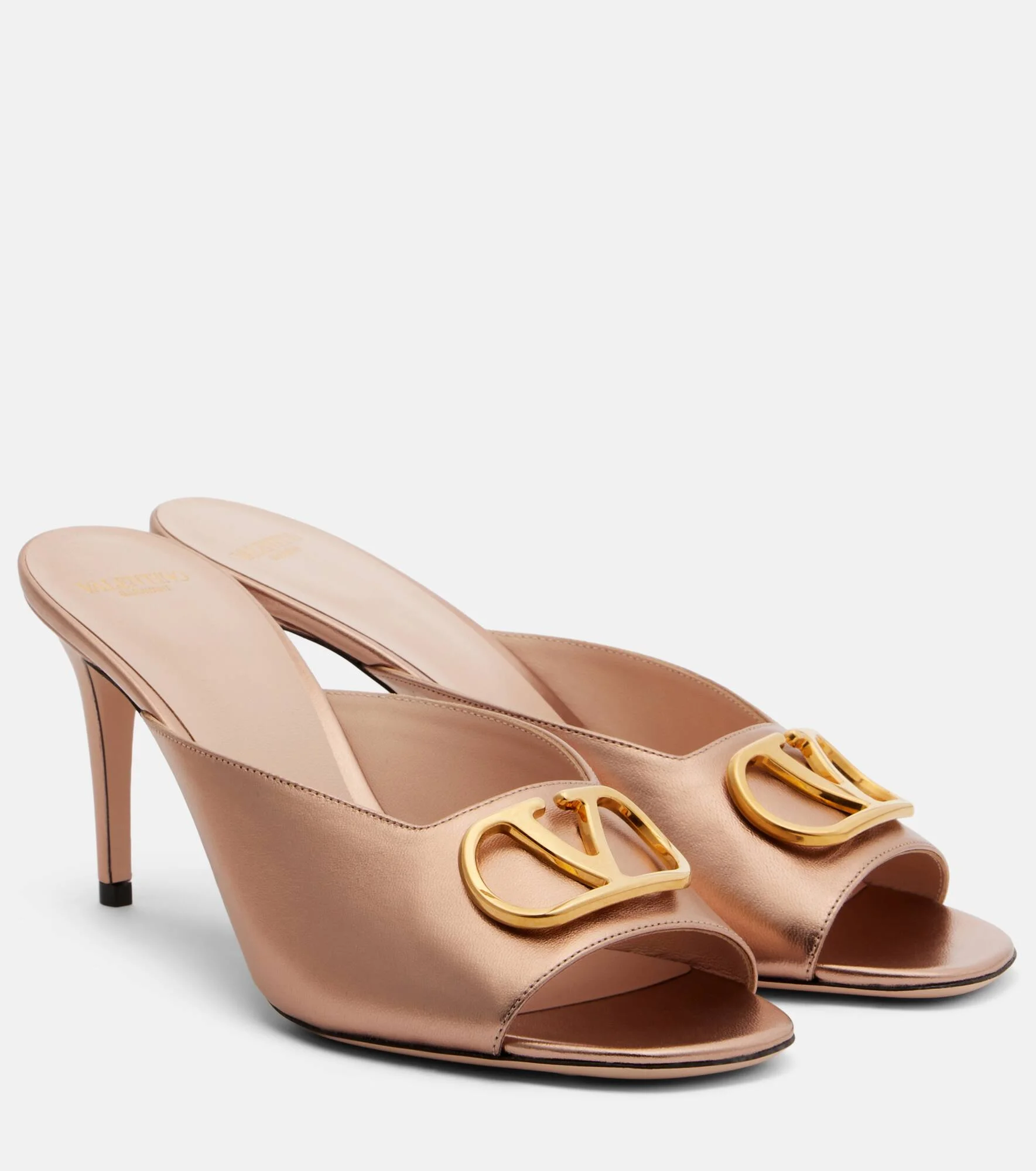 VLogo metallic leather mules - 1
