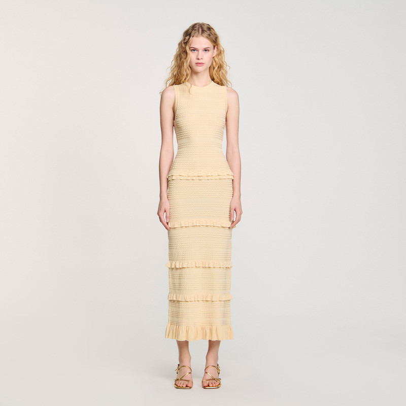 Sandro RUFFLED KNIT MAXI DRESS outlook