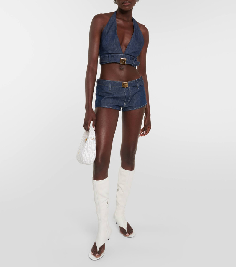 Miu Miu Low-rise slim denim shorts outlook