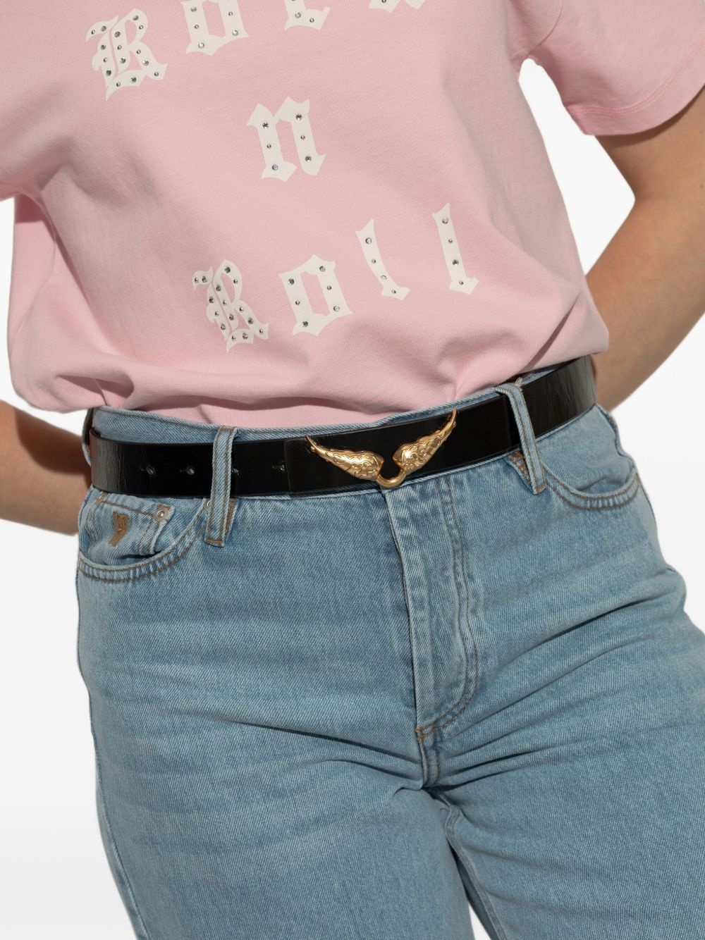 winged-buckle leather belt - 5