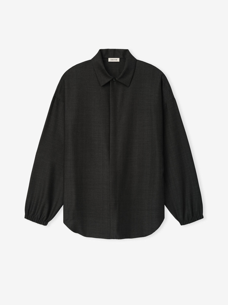 Grey Striped Wool Elastic Cuff Shirt - 1