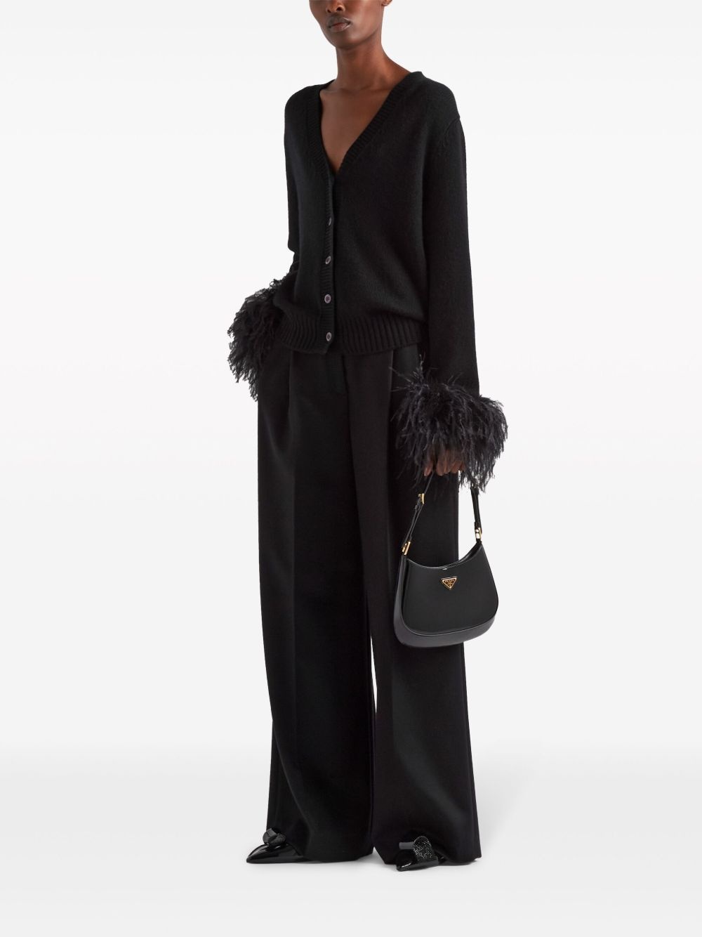 feather-trim tailored wool trousers - 2