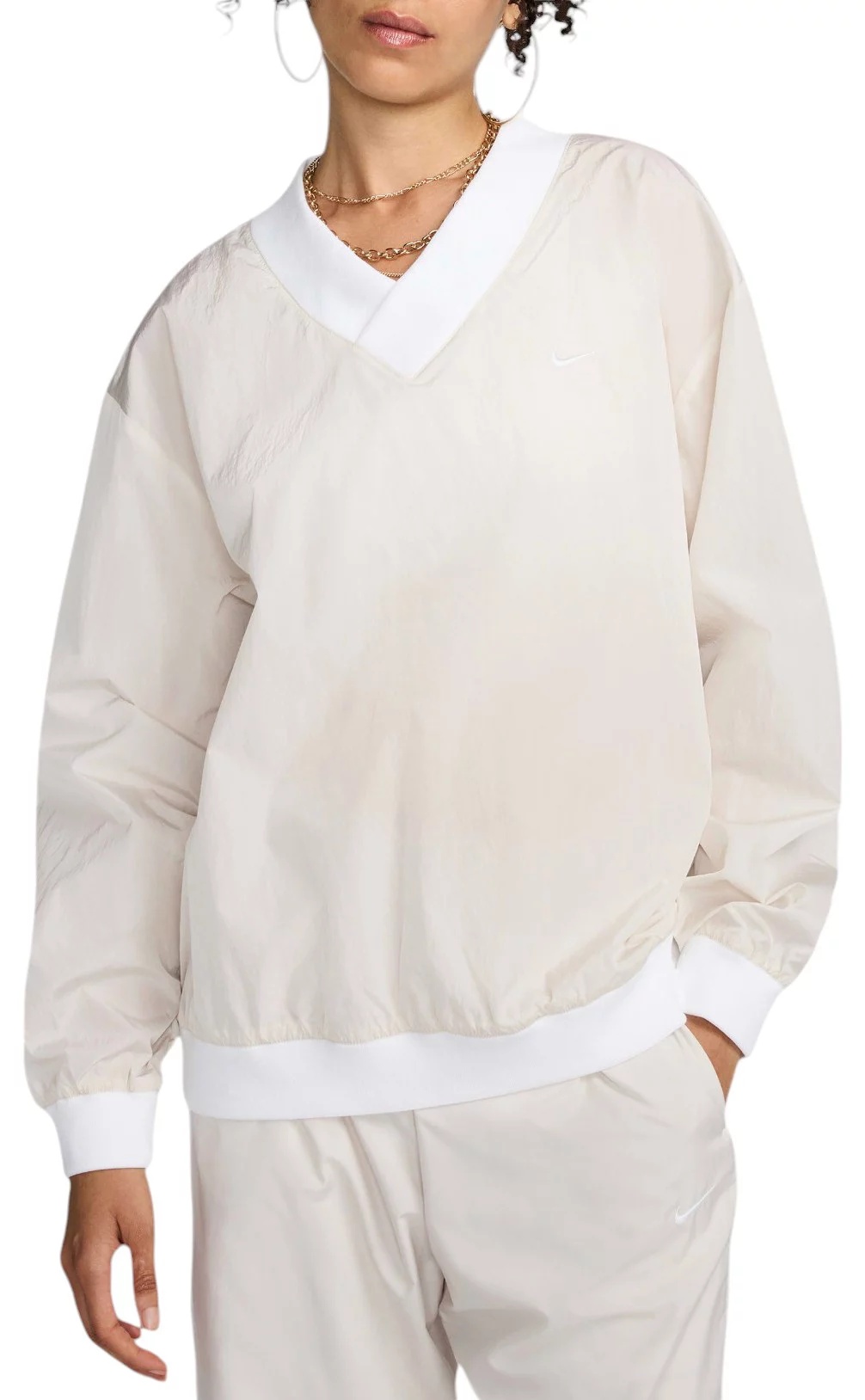 Nike Women's Sportswear Essential Loose UV Woven Long-Sleeve V-Neck Top - 1
