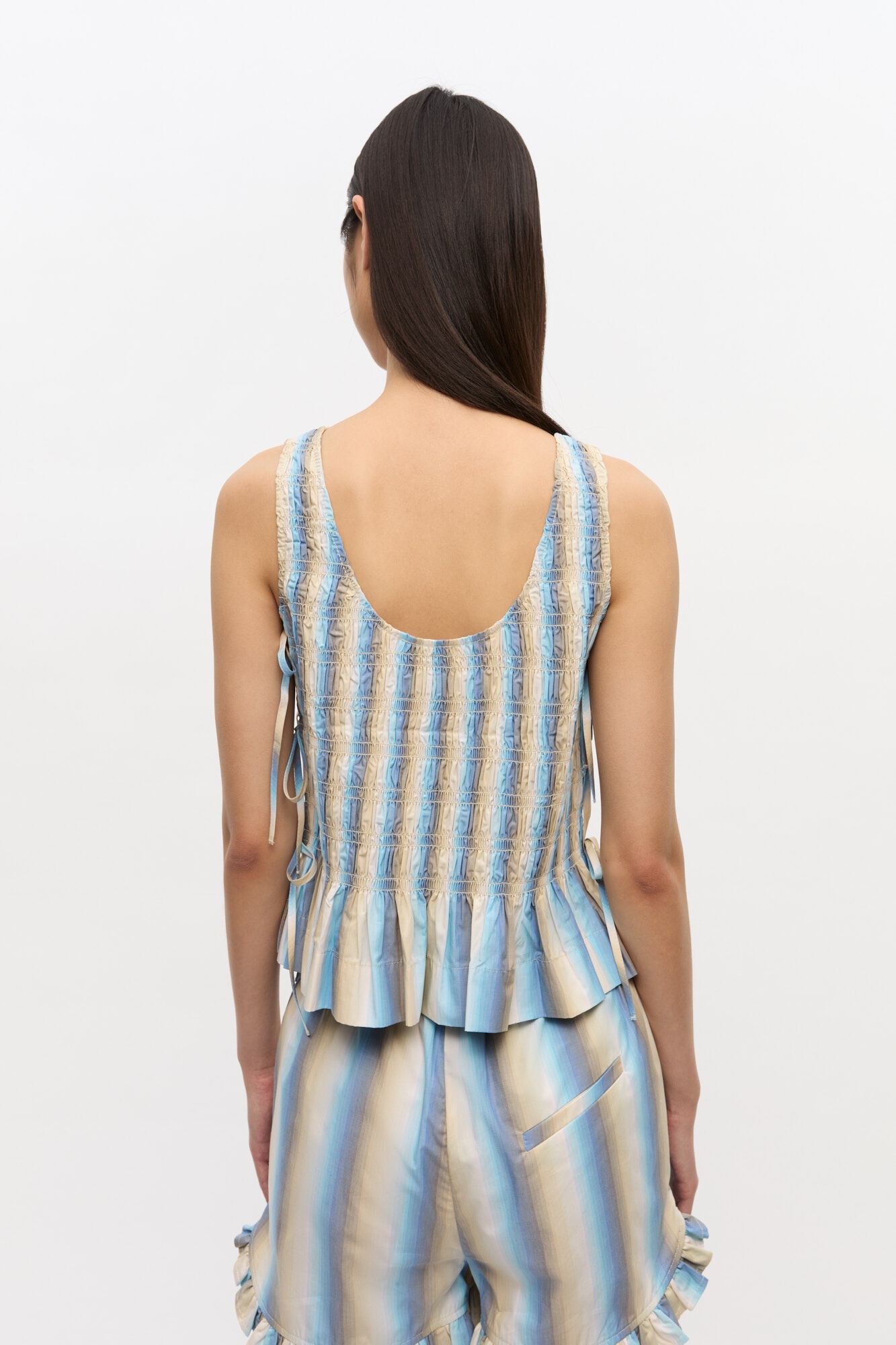 OMBRE STRIPED COTTON SMOCK TIE TOP - 5
