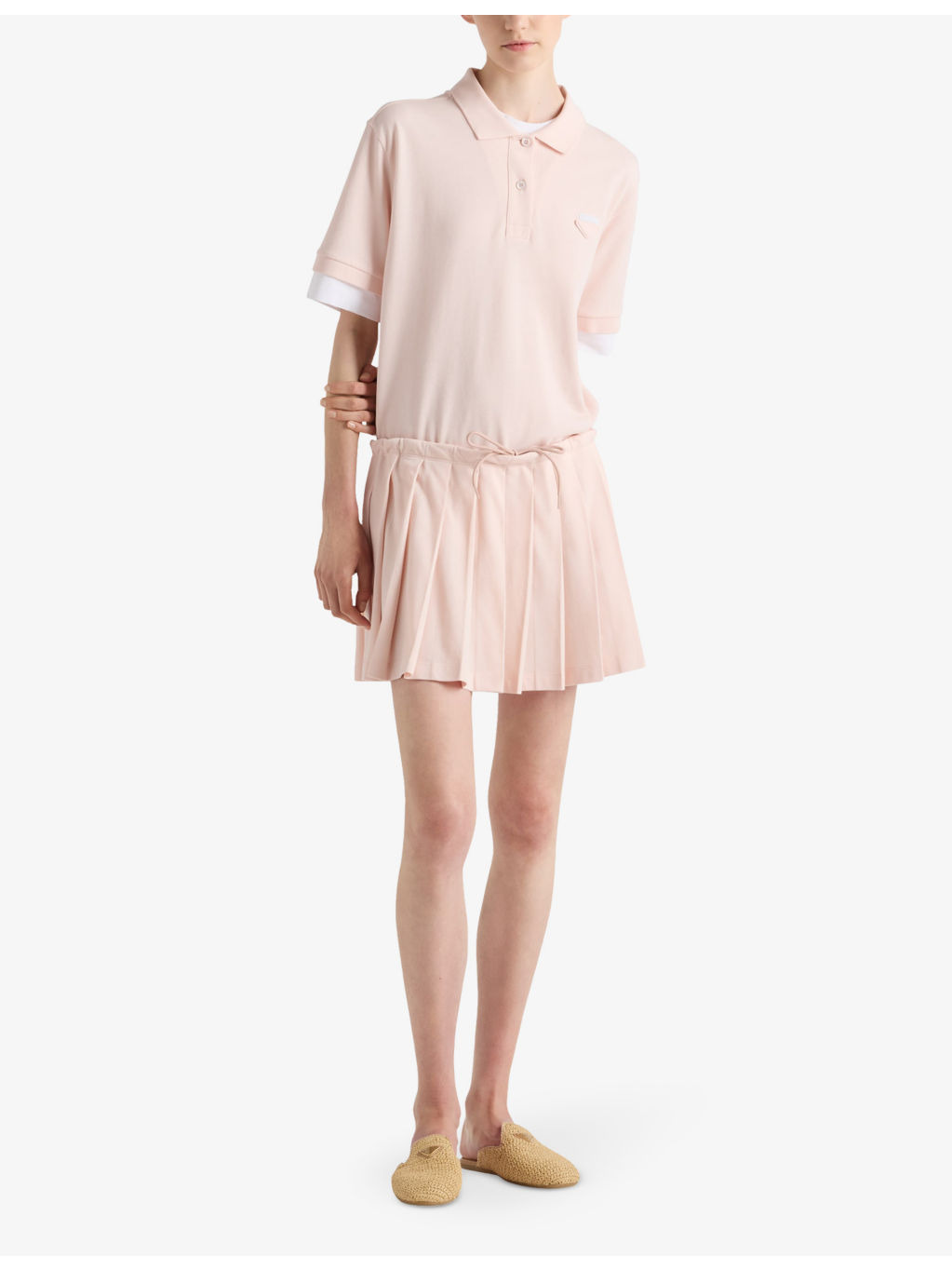 Pleated drawstring-waist cotton mini skirt - 2