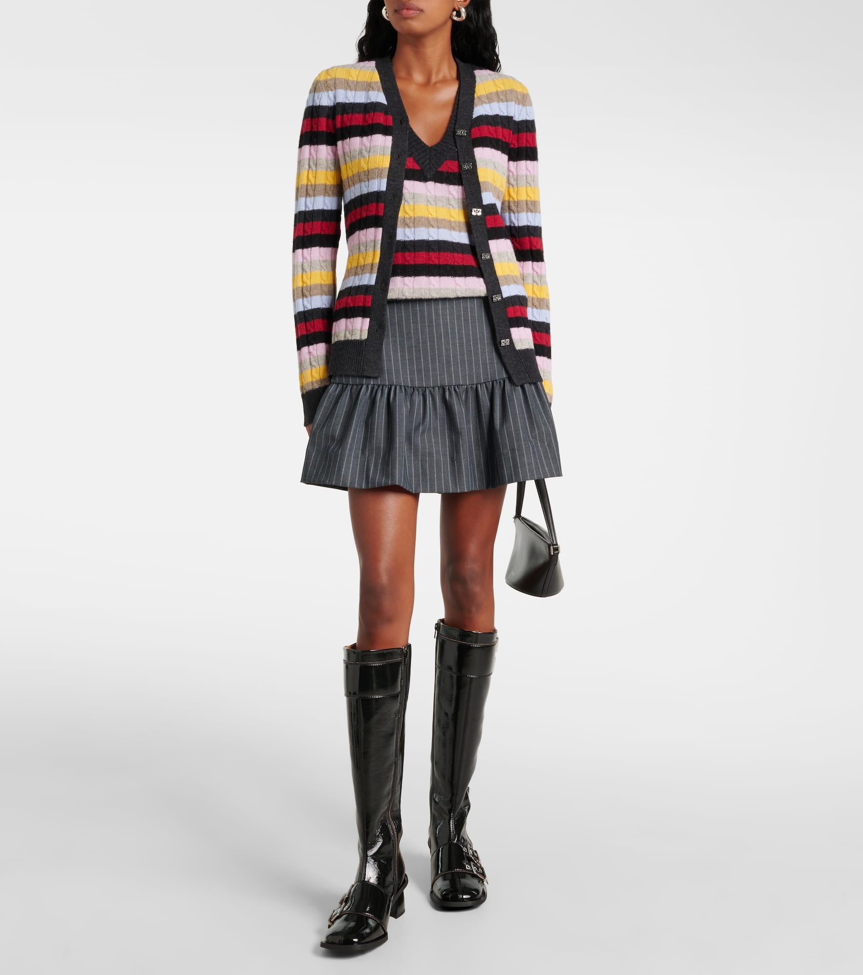 Striped cable-knit wool-blend cardigan - 2