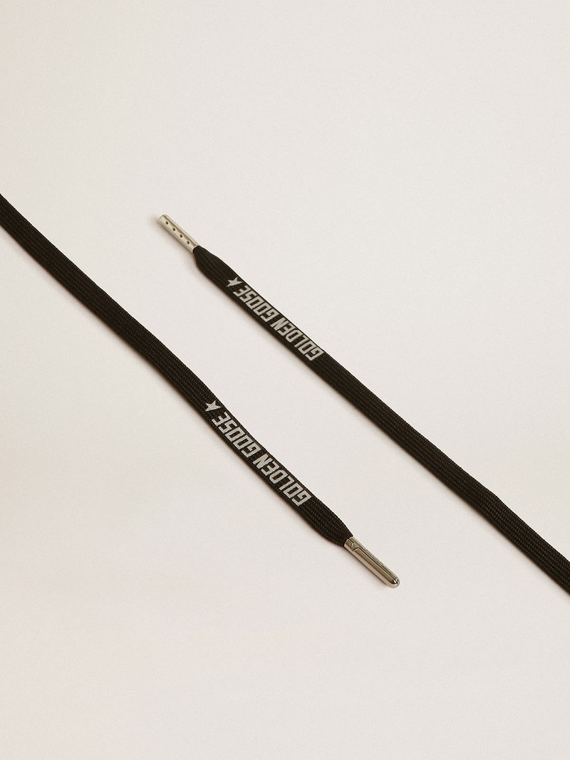 Black cotton laces with contrasting silver-colored logo - 1