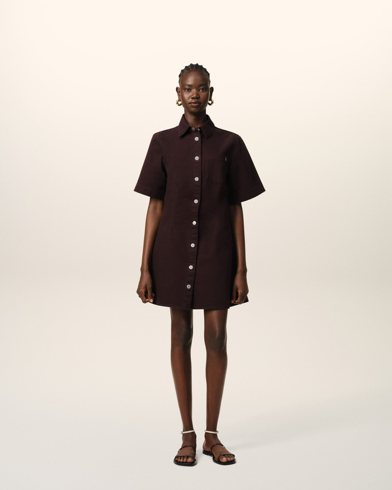 AMI Paris BURGUNDY COTTON SHORT SLEEVE SHIRT DRESS outlook