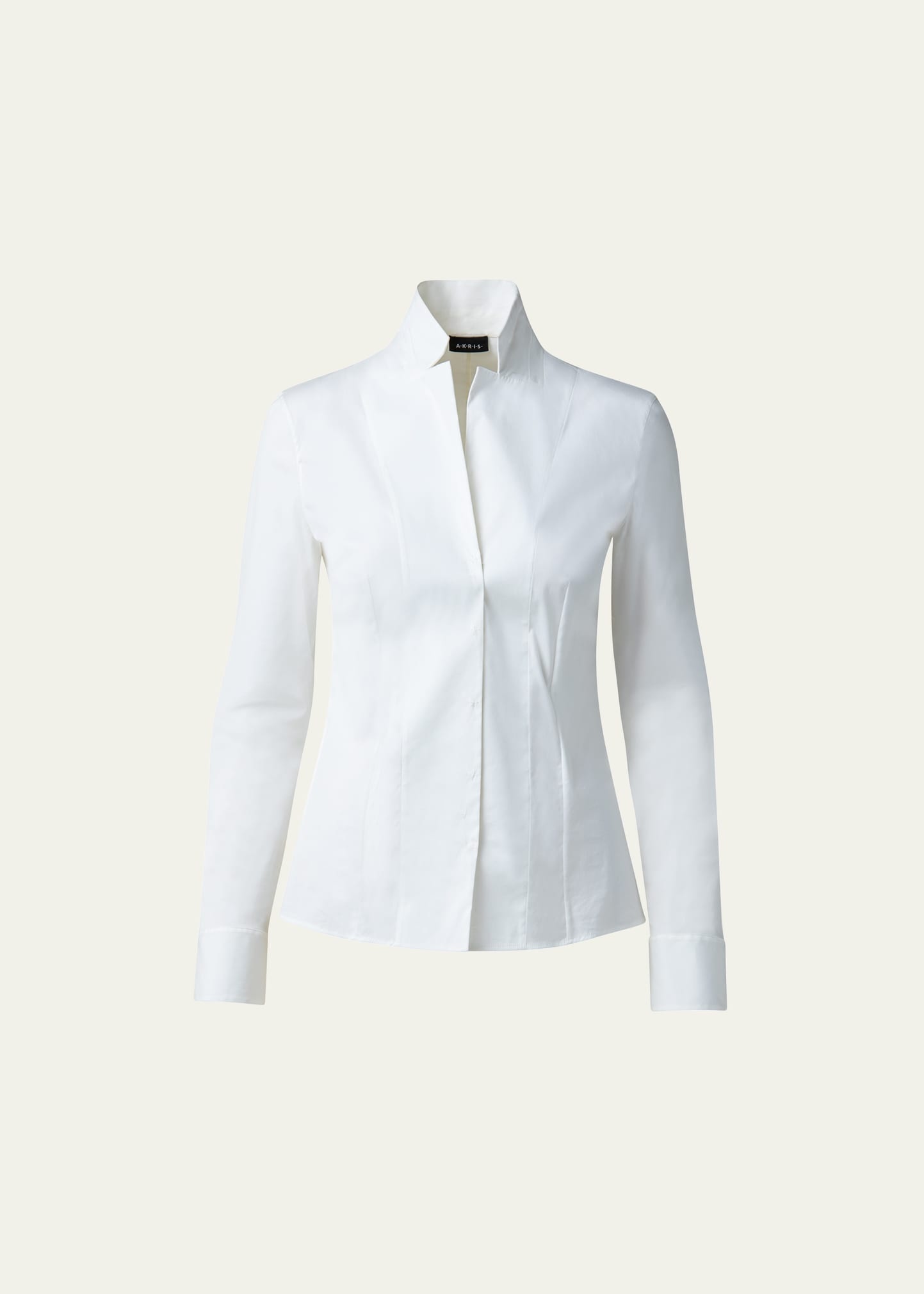 Long-Sleeve Notched-Collar Poplin Blouse - 1