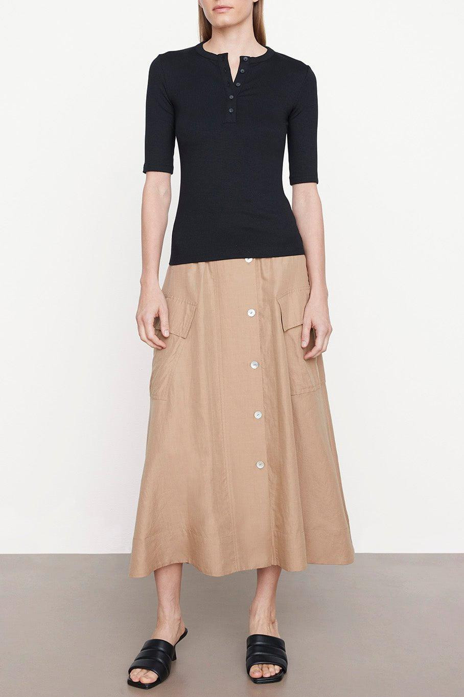 Rib Elbow Sleeve Henley - Black - 2