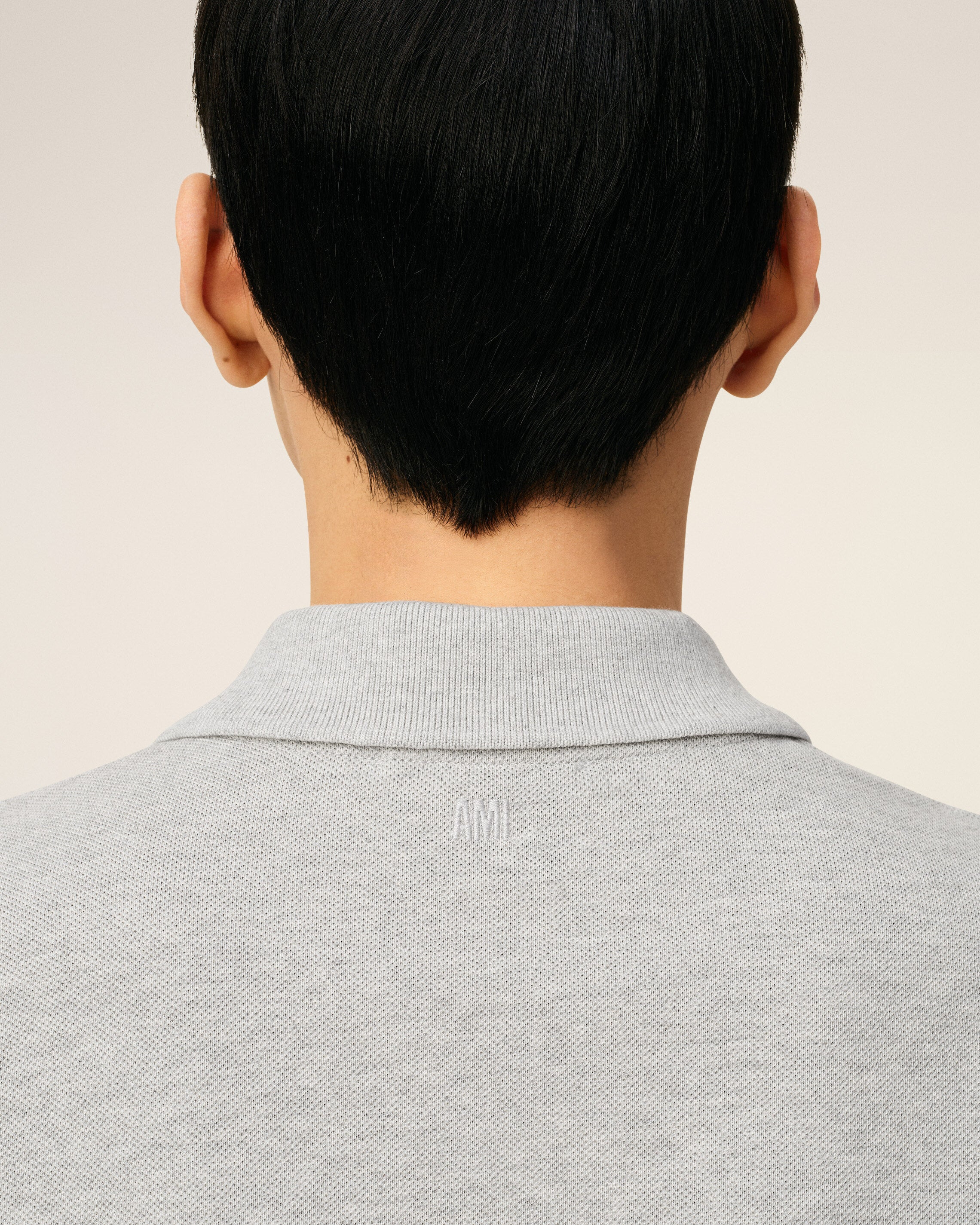 GREY COTTON CONTRASTED AMI DE COEUR POLO SHIRT - 4