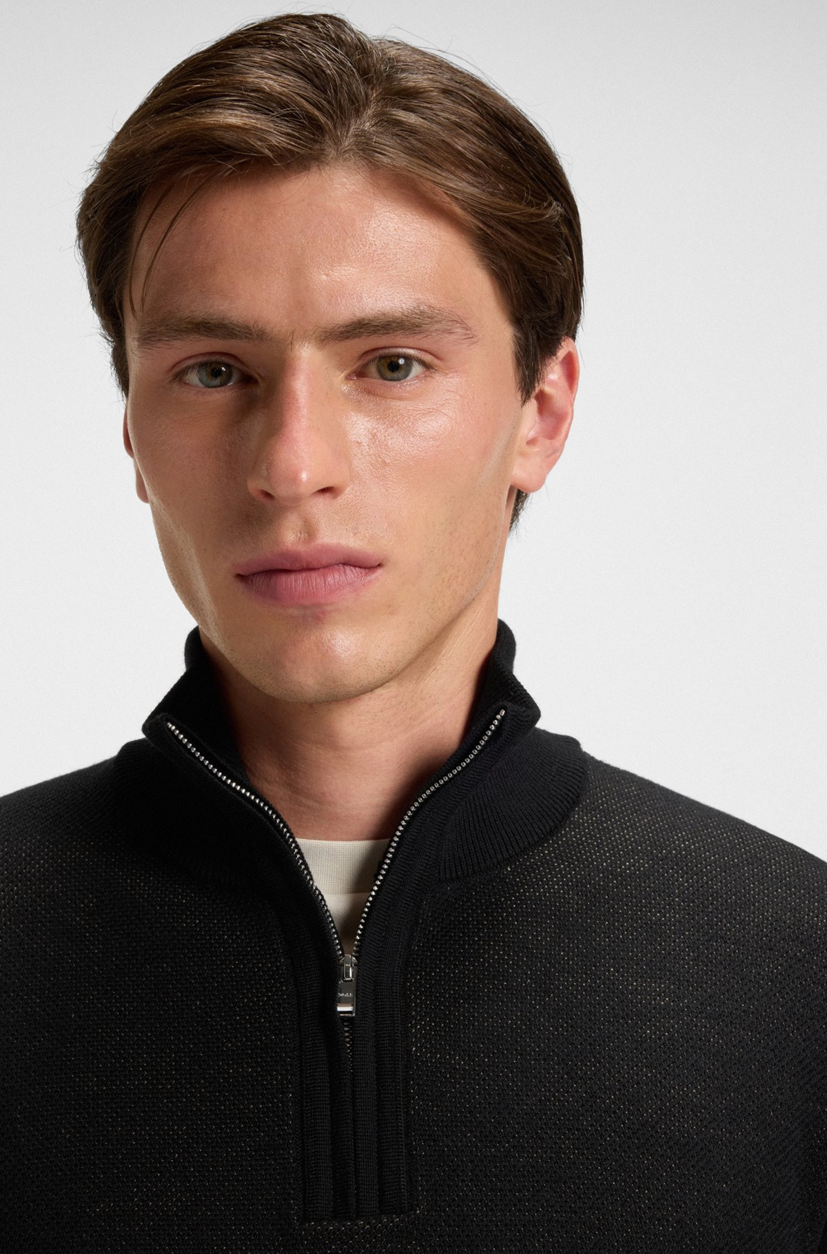 ZIP-NECK SWEATER WITH STRUCTURED WOOL-COTTON FRONT - 3