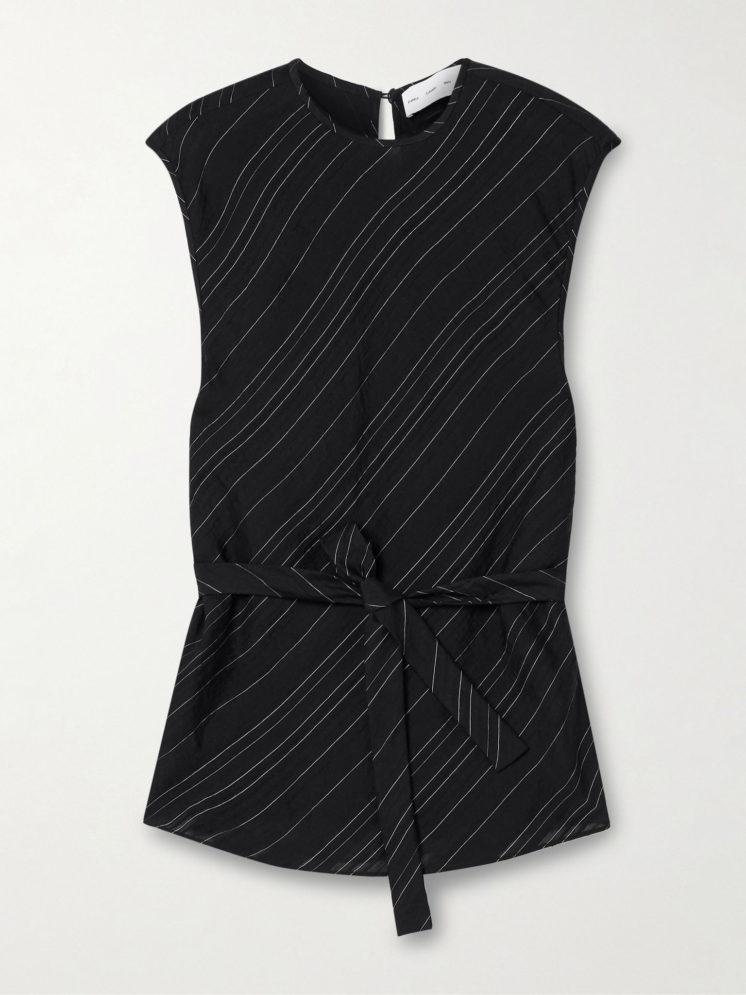 Trina belted striped voile top Black - 1