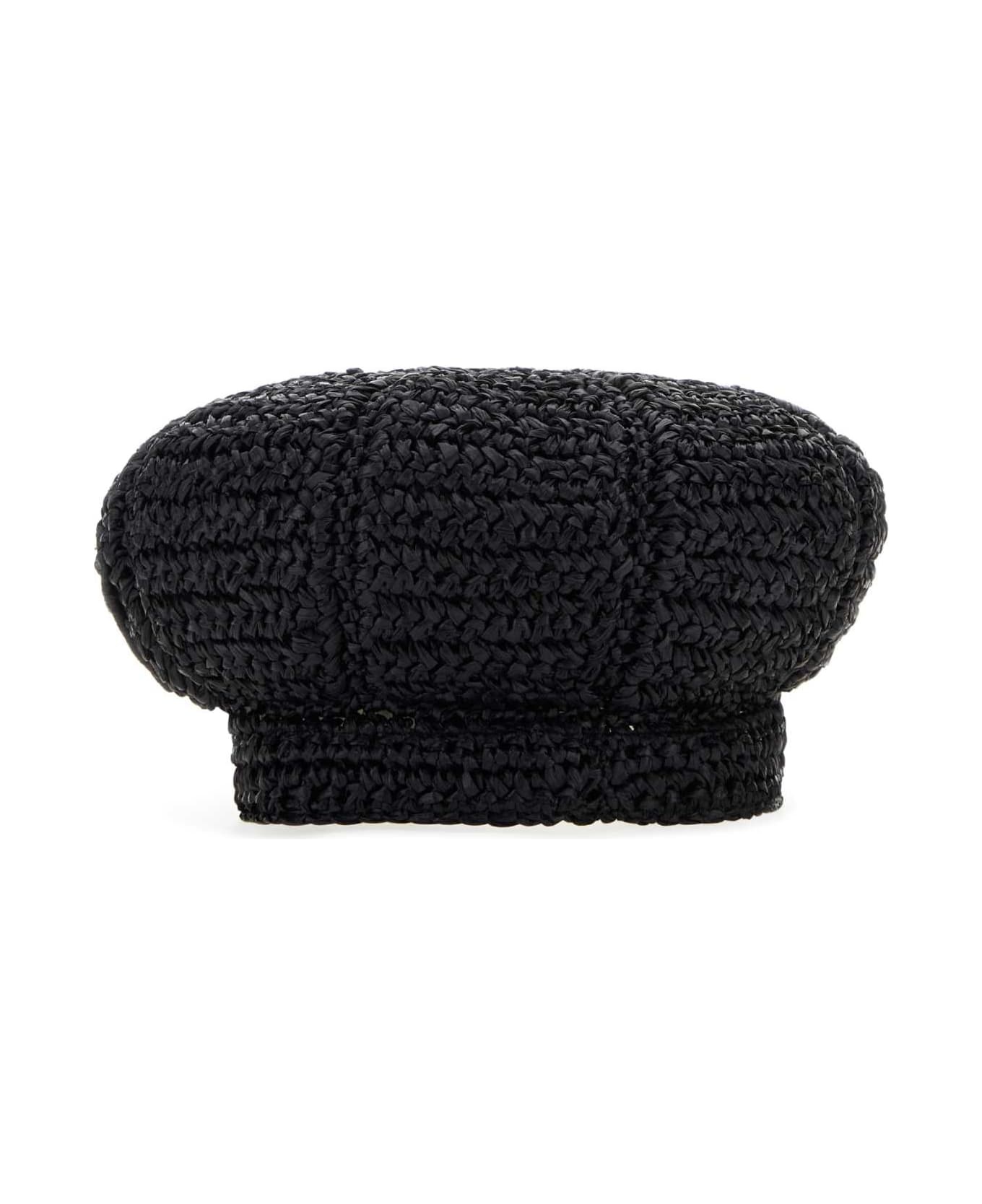 Black Rafia Baker Boy Hat - 1