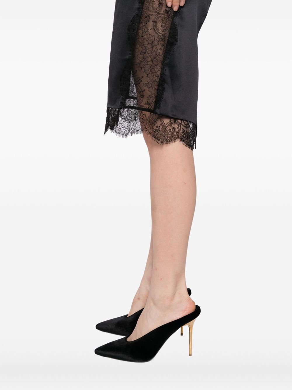lace-trimmed satin skirt - 5