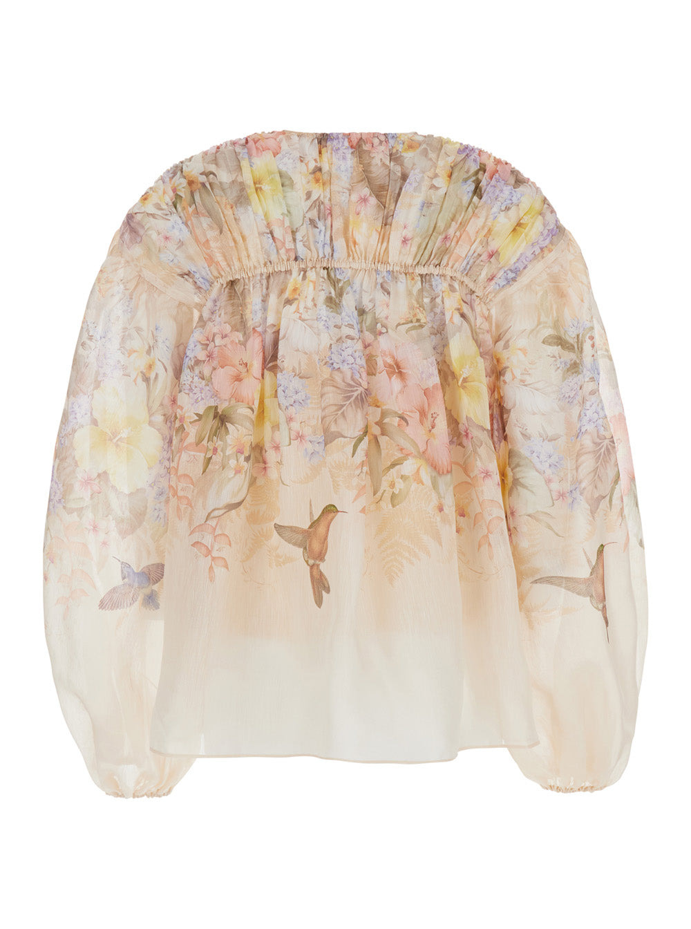 Zimmermann Women 'Illuminate'beige Blouse With Puffed Sleeves And All-Over Floral Print In Linen And - 2