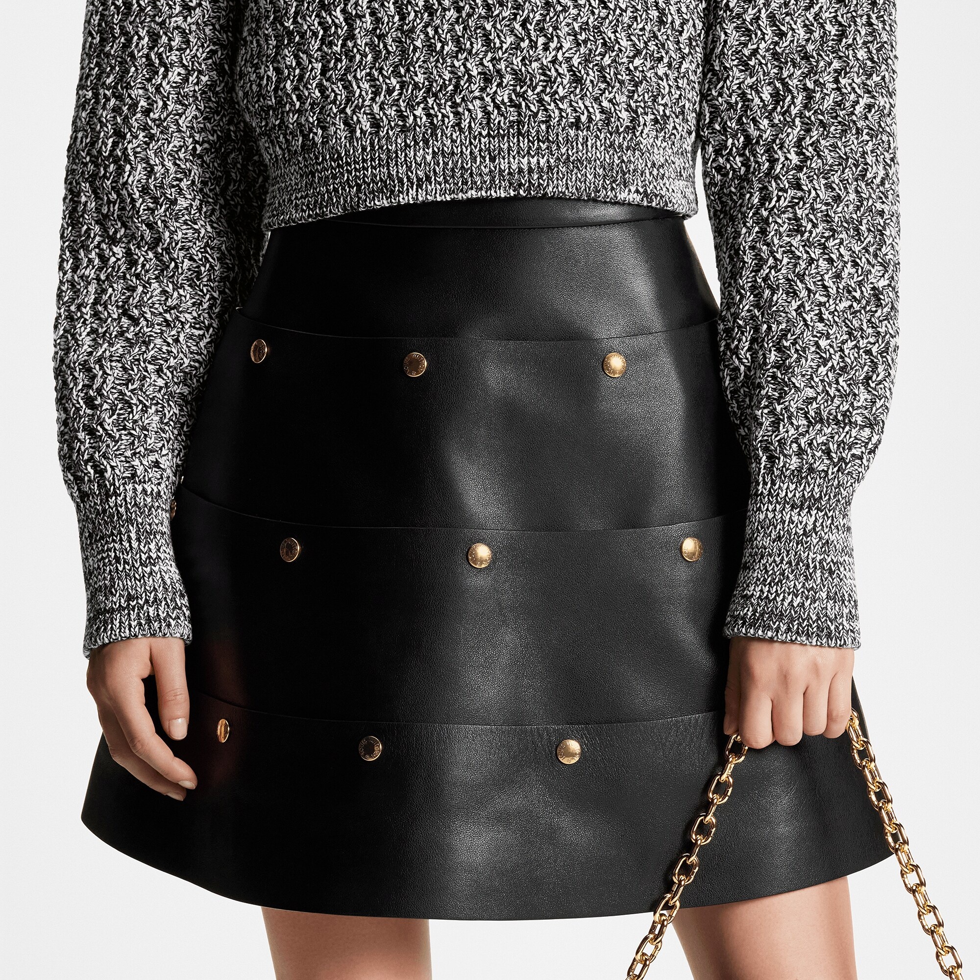 Tiered Snap Button Leather Skirt - 2