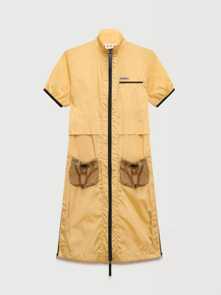 YELLOW RIPSTOP ZIP-FRONT DRESS - 1