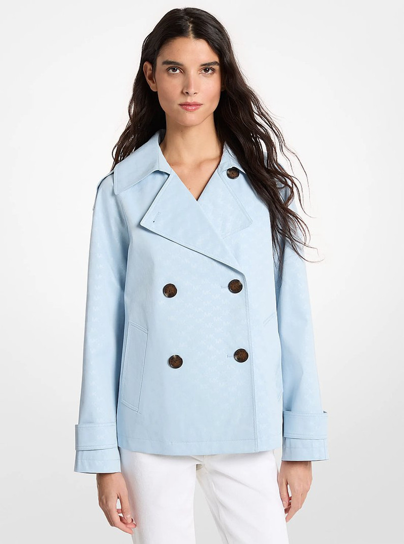 Logo Print Woven Cropped Trench Coat 1