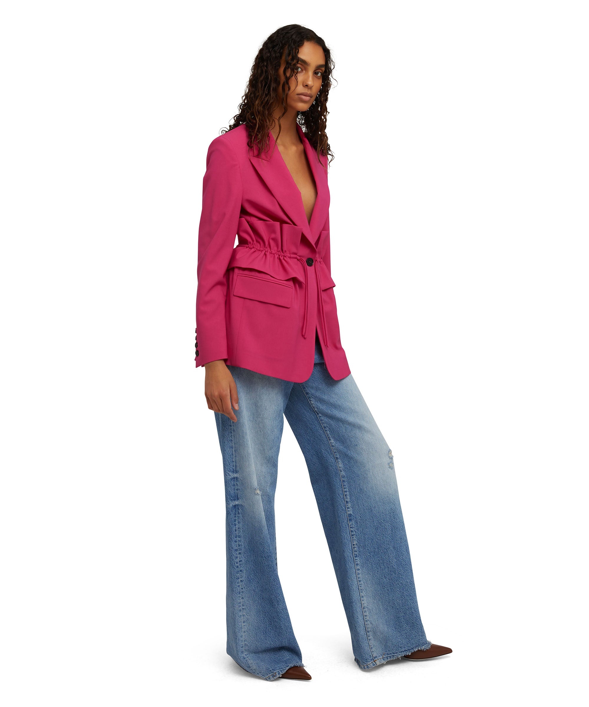 Lightweight wool single-breasted blazer with lapel collar and ruffled waist - 5