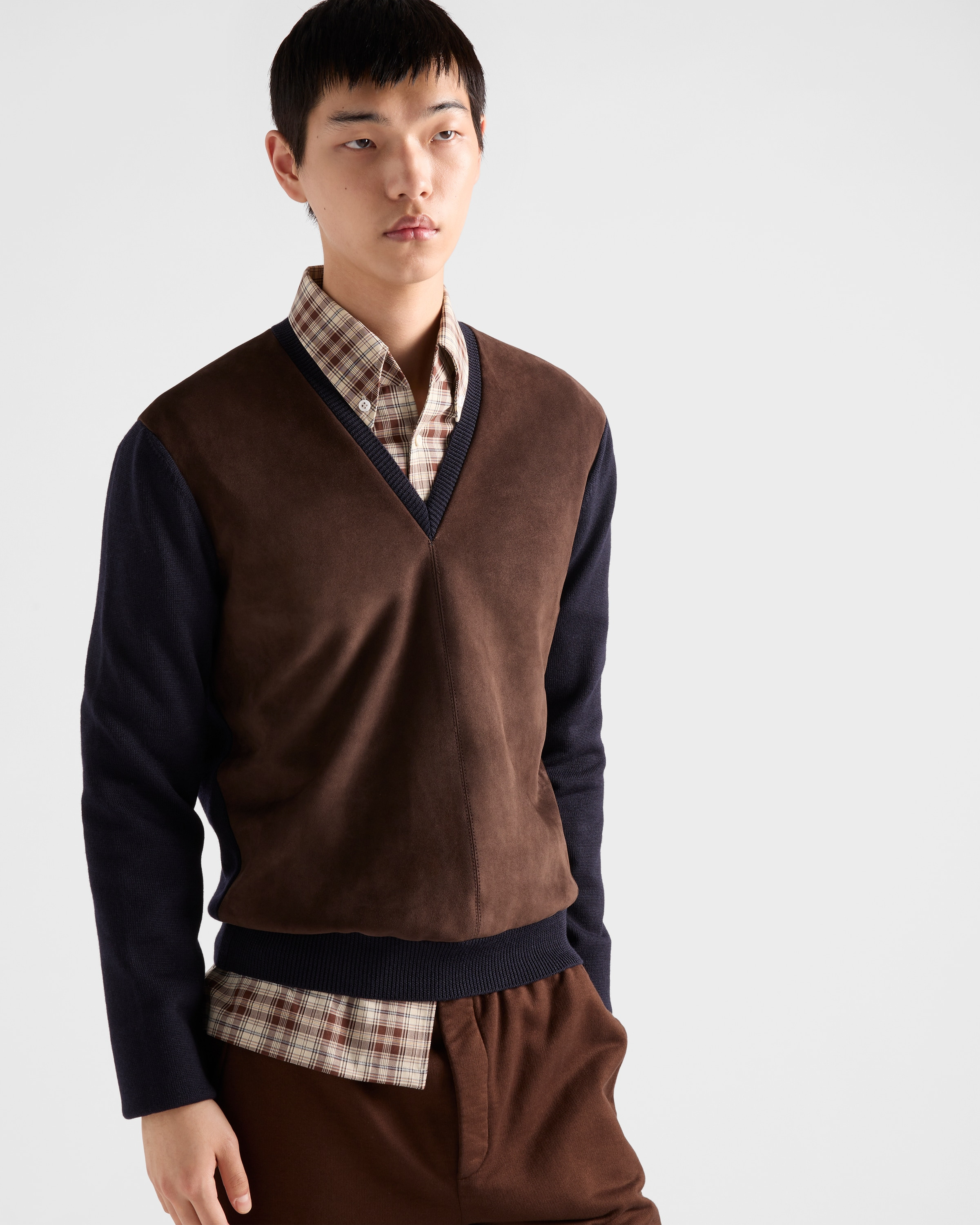 Superfine wool and suede sweater - 4