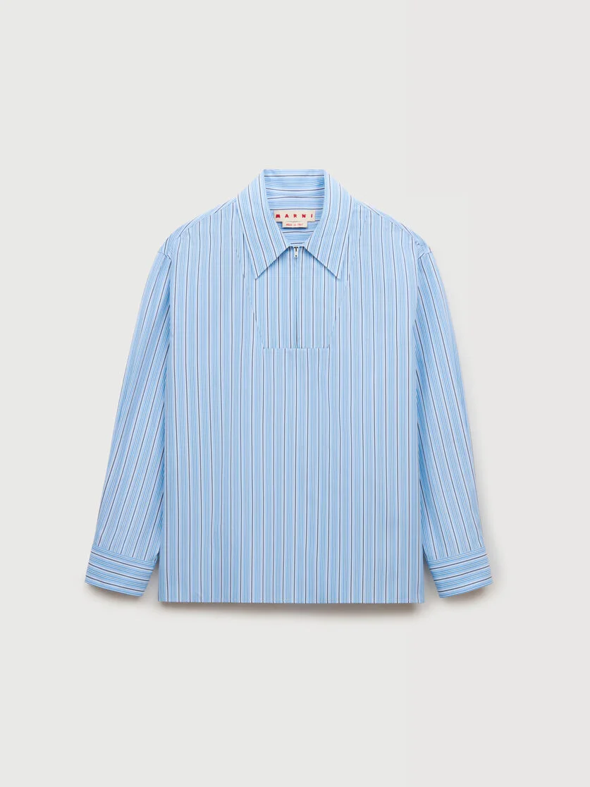 LIGHT BLUE STRIPED POPLIN SHIRT WITH ZIPPER BIB - 1