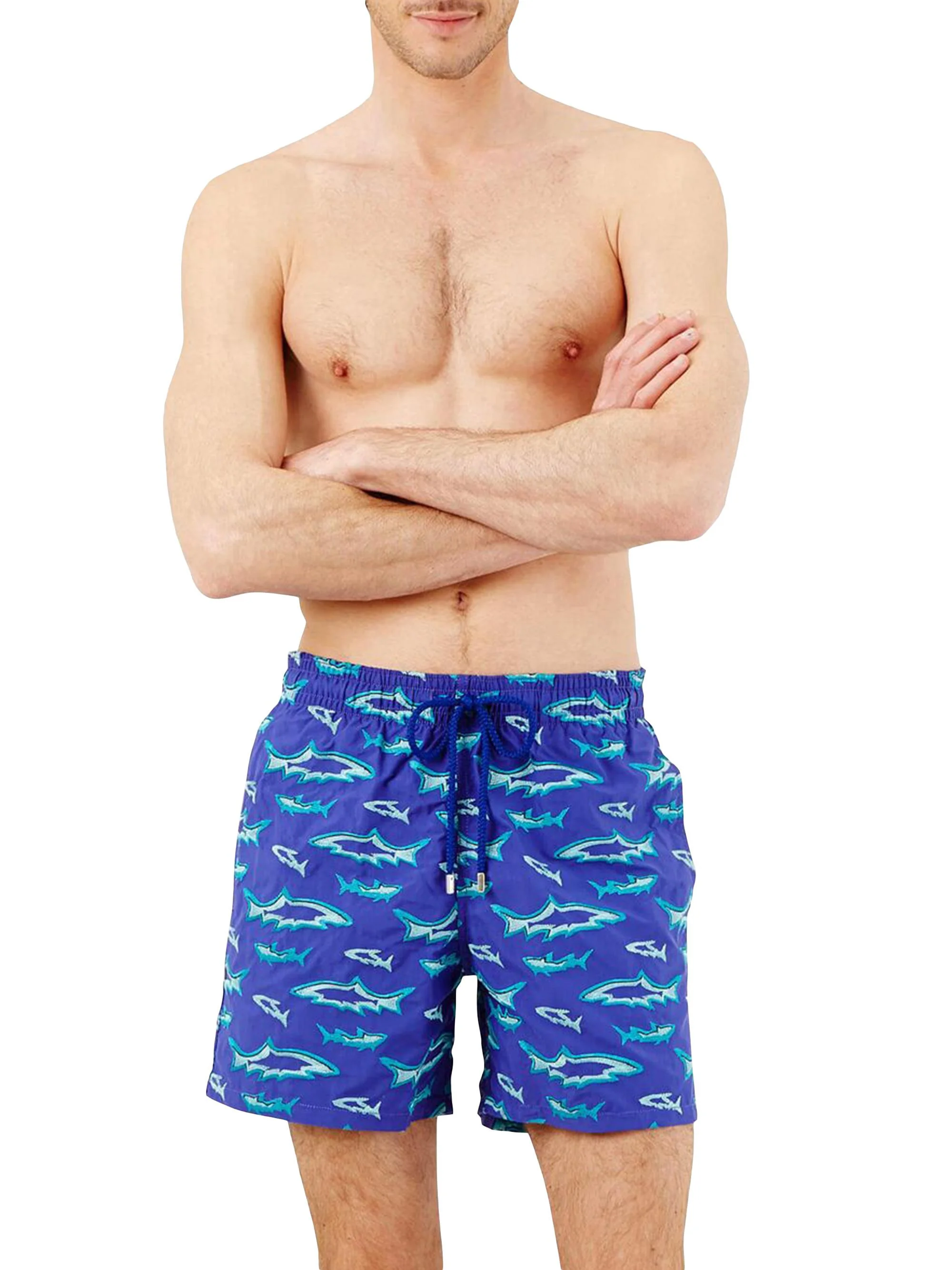 Men's Requins Embroidered Swim Shorts - Purple Blue - 1
