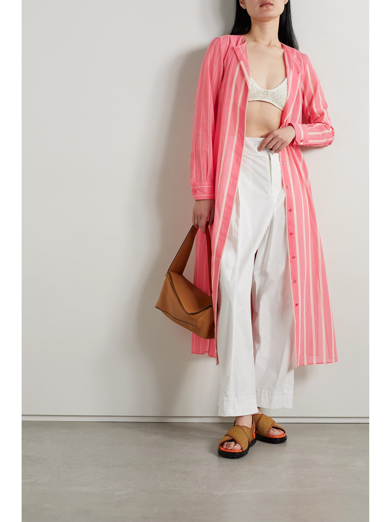AKRIS Belted Striped Cotton-voile Midi Dress outlook