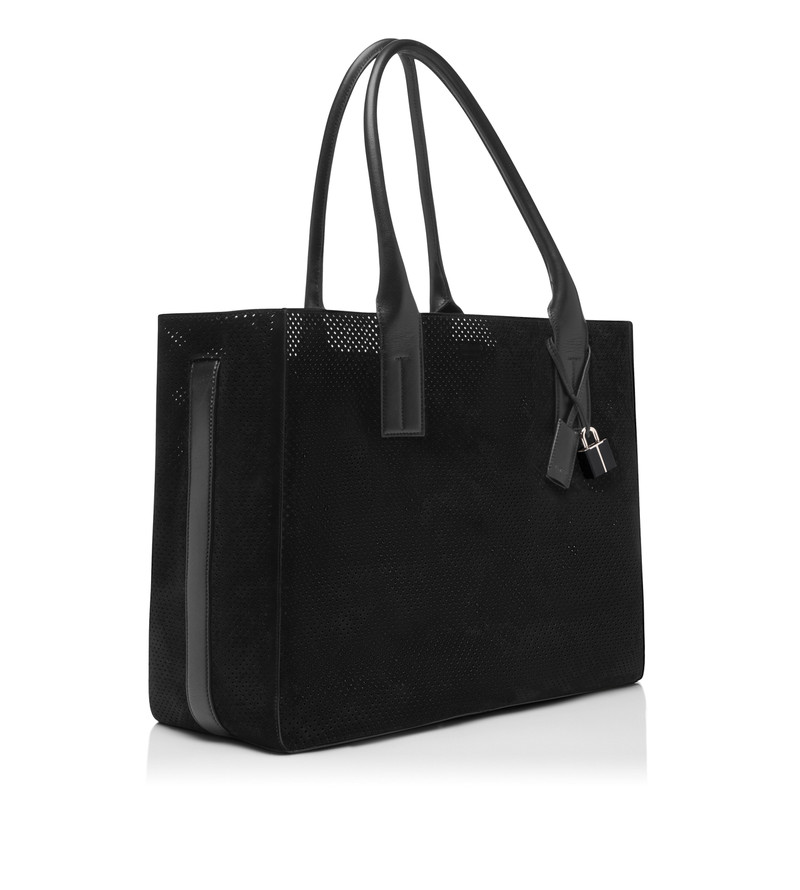 TOM FORD PERFORATED CASHMERE SUEDE T-LINE EAST-WEST TOTE outlook