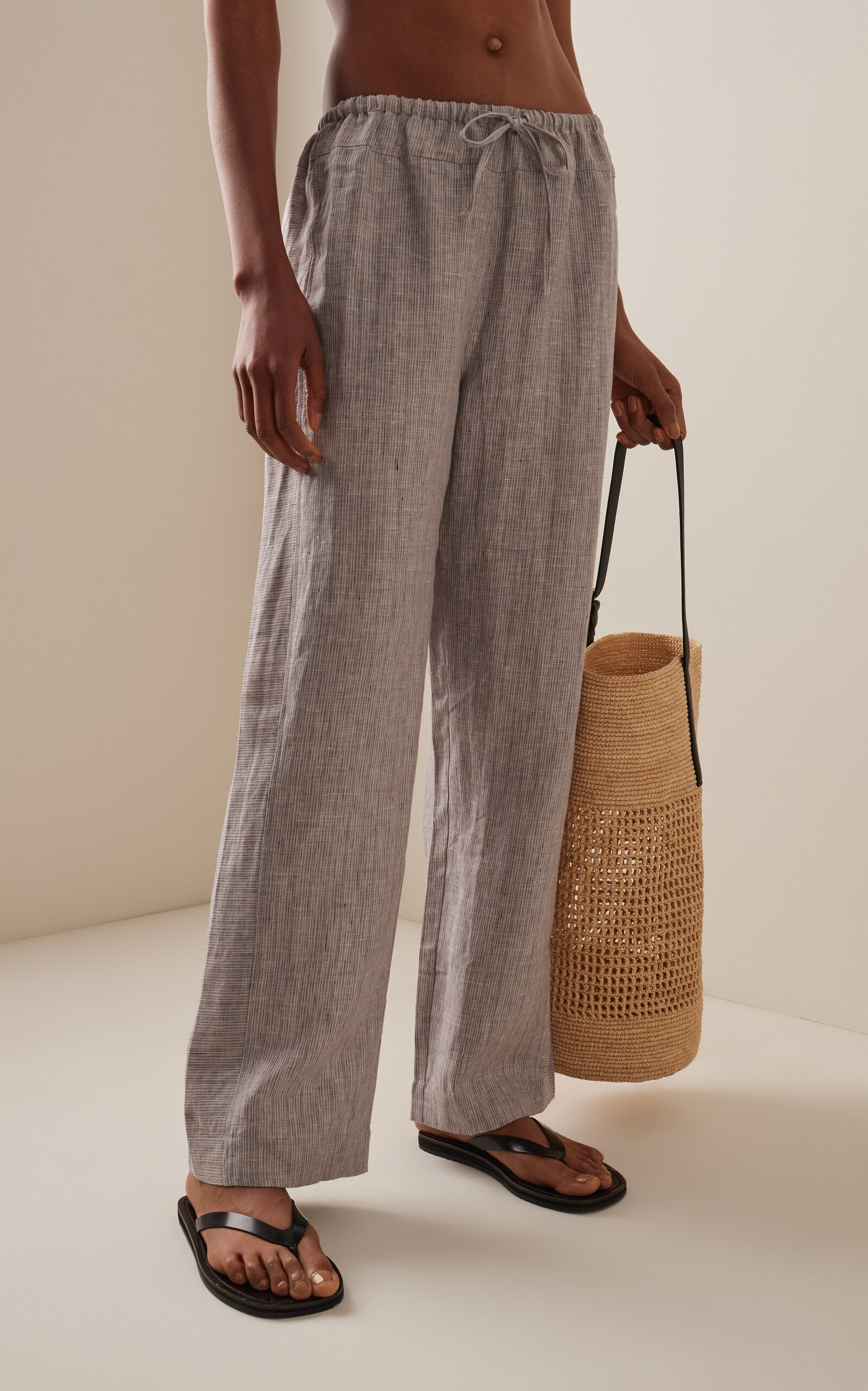 Double-Waist Organic Linen Wide-Leg Pants grey - 3