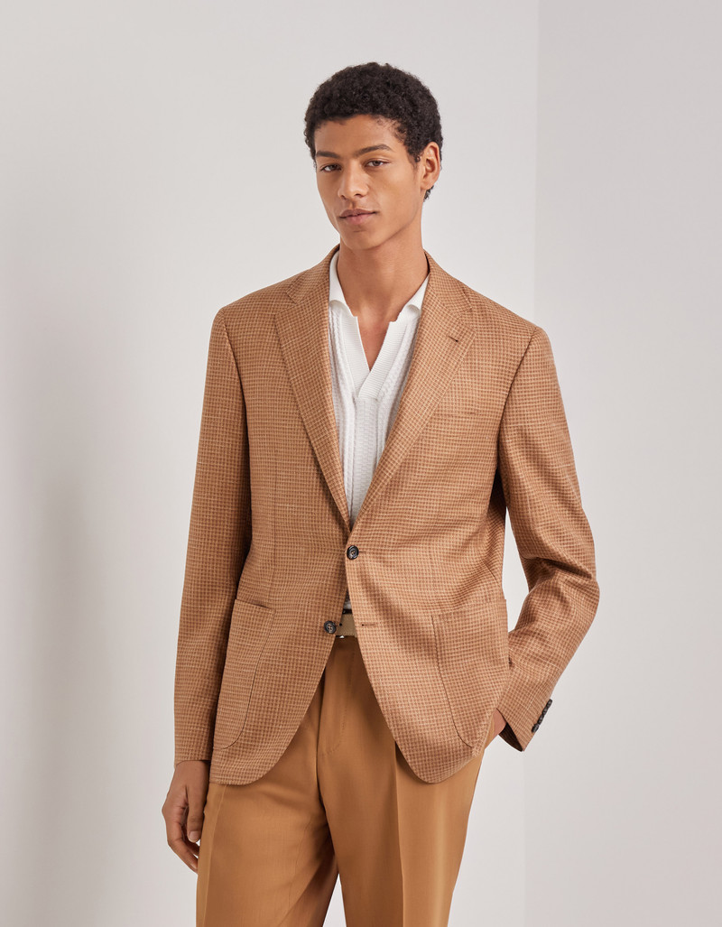 RUST-BROWN WOOL, SILK AND LINEN MODERN-FIT JACKET WITH CHECK PATTERN 3