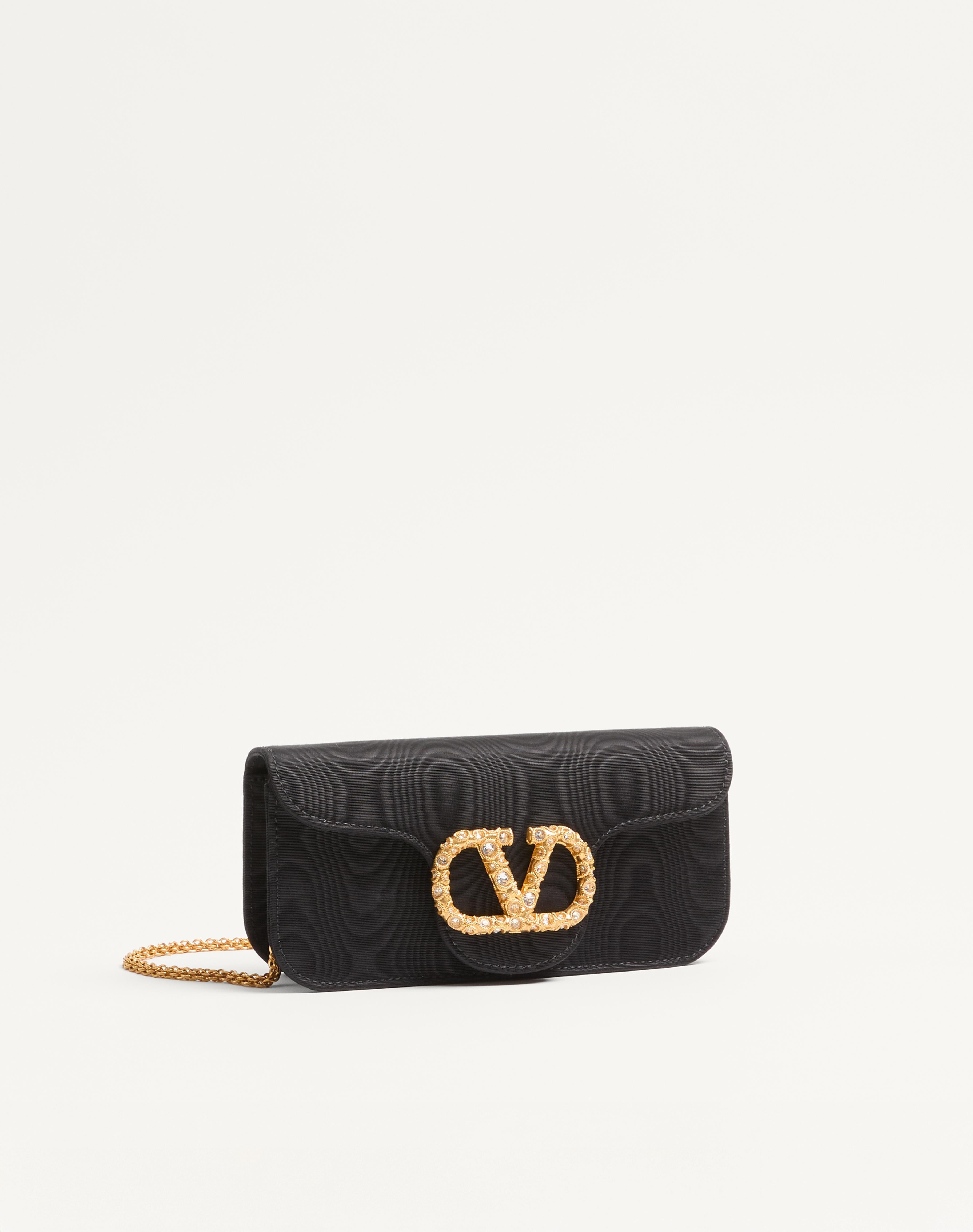 VALENTINO GARAVANI LOCÒ MOIRÉ FABRIC CLUTCH WITH JEWEL LOGO - 2