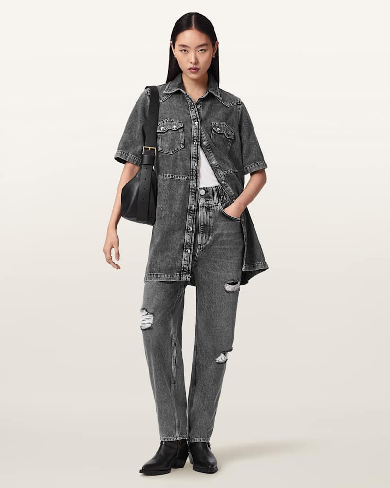 ALLSAINTS DAISY TAPERED LEG DISTRESSED DENIM JEANS outlook