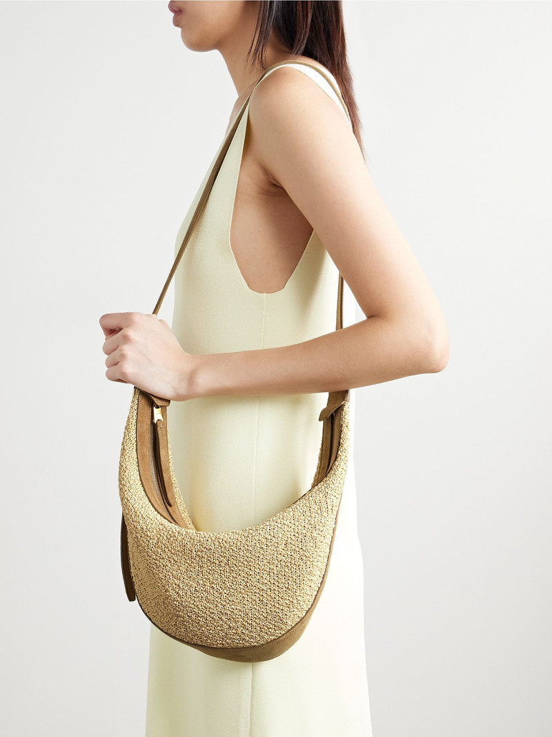 KHAITE Augustina small suede-trimmed raffia shoulder bag Beige outlook