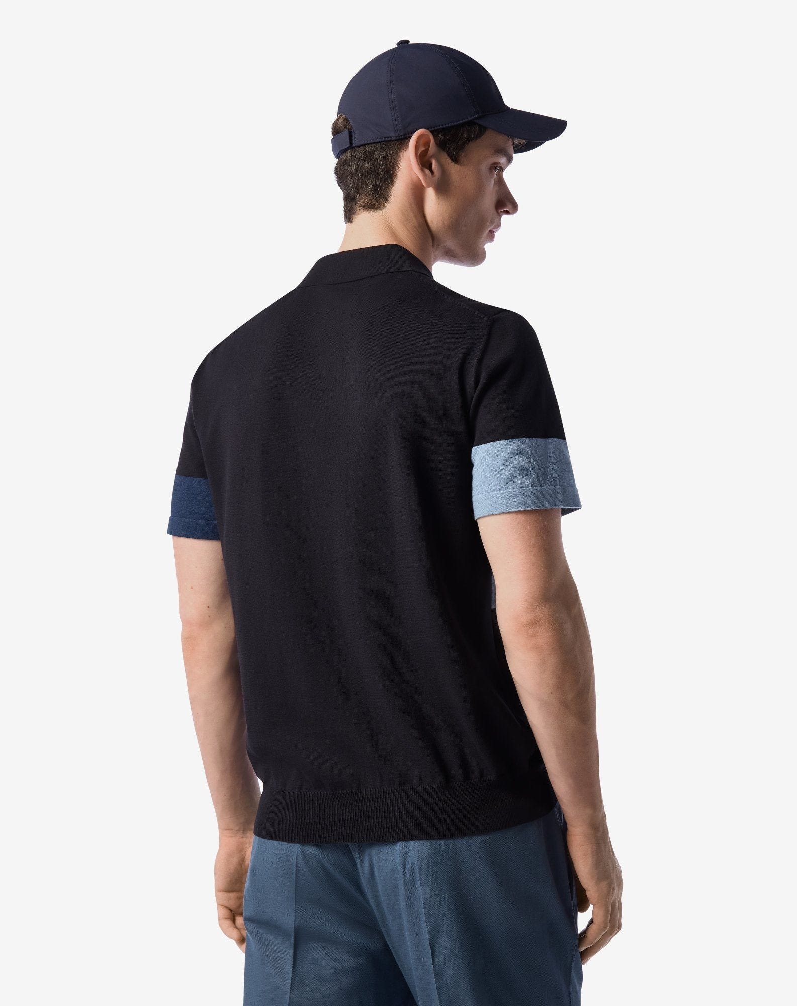 Button-up Pima cotton polo shirt in blue shades - 3